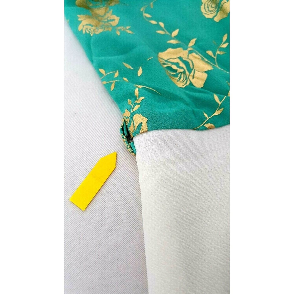Naranka Womens Sun Dress Size Large Sleeveless Green Gold Foil White - Picture 9 of 13
